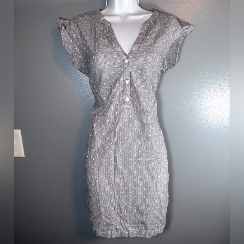 Old Navy Petite Gray Stripe Swiss Dot Flutter Sleeve Dress L Petite - Picture 4 of 10
